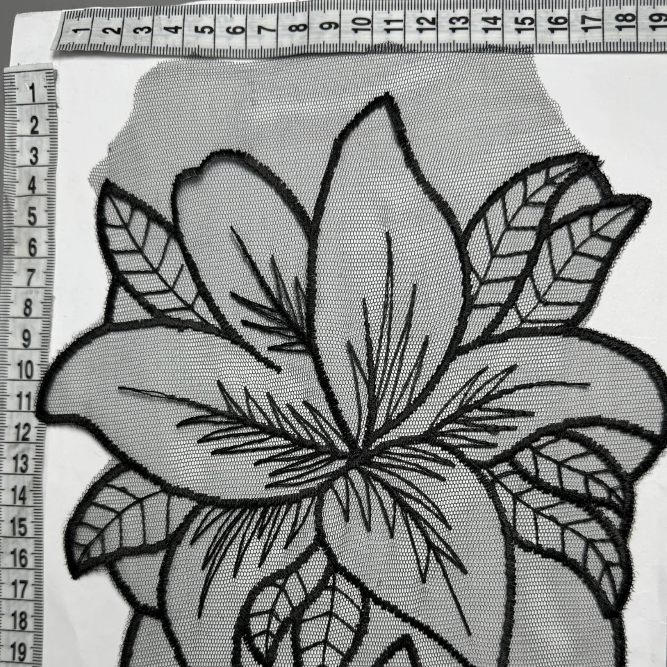 Мереживо органза GD602871 20 см (16 ярдів/14.6 м.), чорний