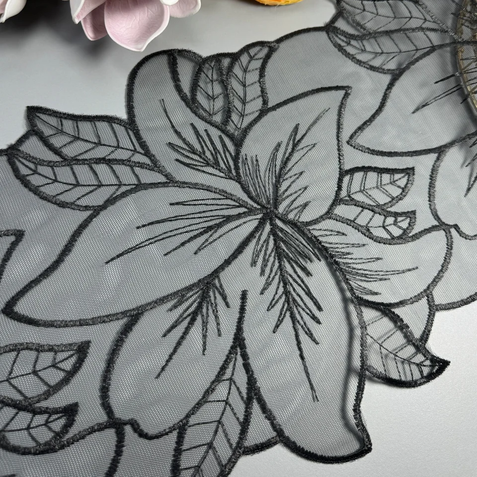 Мереживо органза GD802566 25 см (16 ярдів/14.6 м), чорний