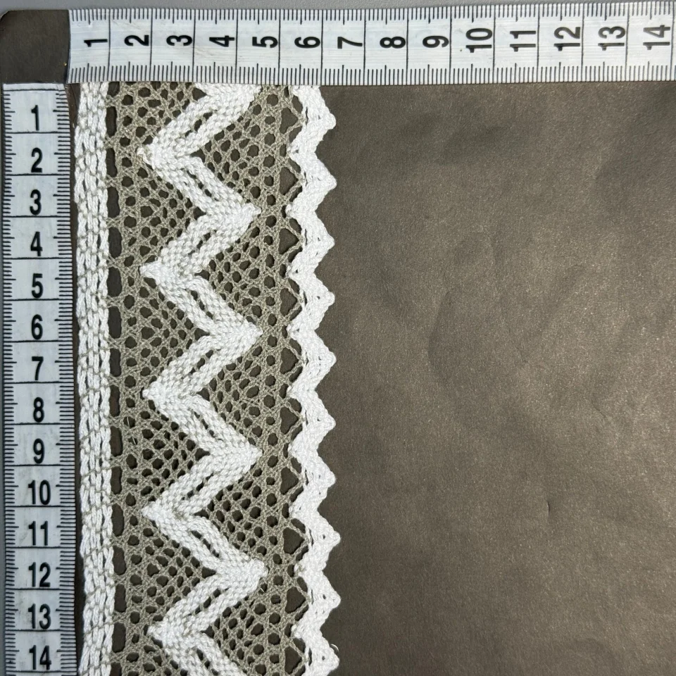 Мереживо макраме А 6442 6 см (100 ярдів/91,4 м), темно бежевий+білий