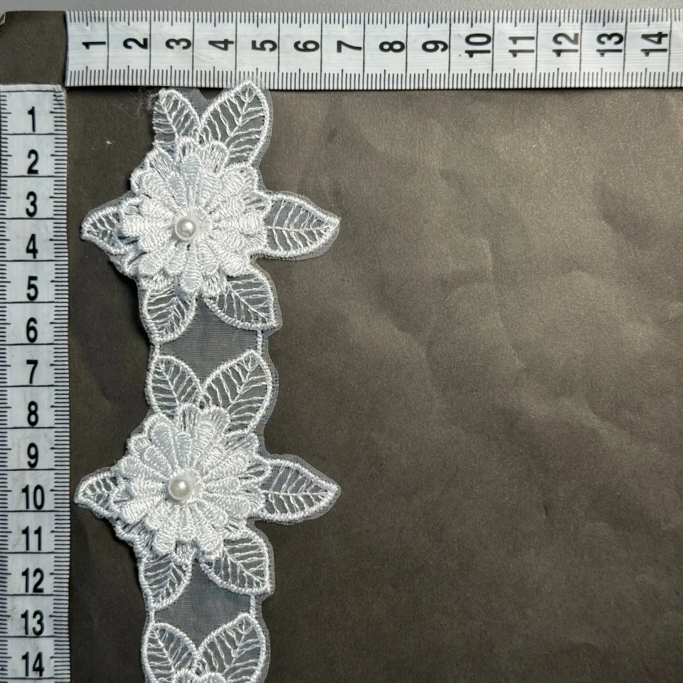 Мереживо поліестер 3D МD61 6,5 см.(10 ярдів/9.1 м.), білий