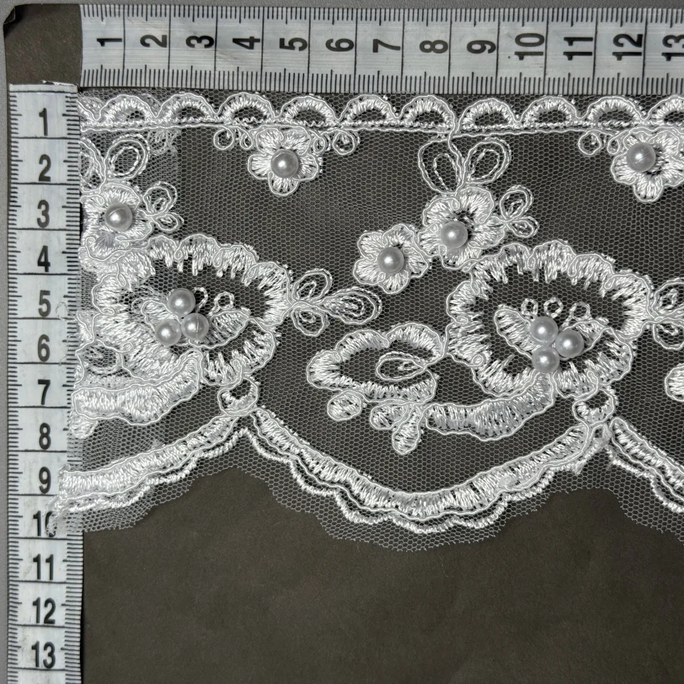 Мережево з кордовую ниткою Т600011А+перли 10,5 см.(16 ярдів/14.6 м.), білий