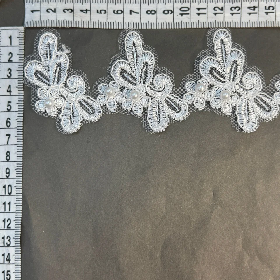 Мережево з кордовую ниткою Т600013А+перли 6 см. (16 ярдів/14.6 м.), білий