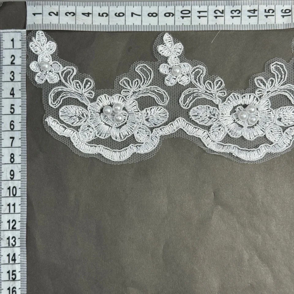 Мережево з кордовую ниткою Т600012А+перли 8 см. (16 ярдів/14.6 м.), білий