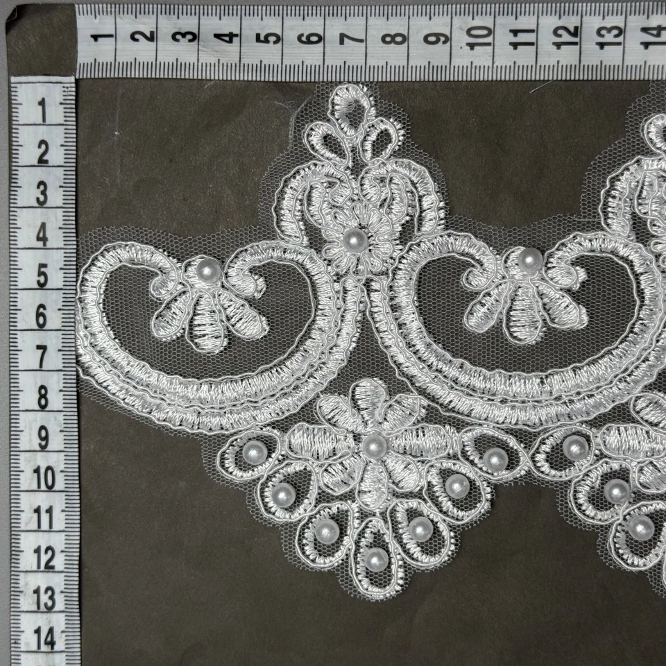 Мережево з кордовую ниткою Т600017А+перли 13 см. (16 ярдів/14.6 м.), білий