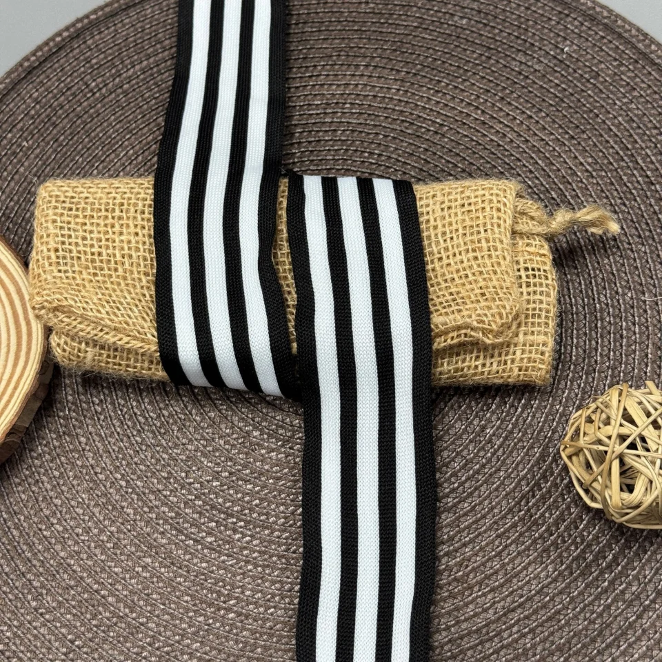 Лампас трикотажний D#8 4 см (50 м), чорний+білий 7