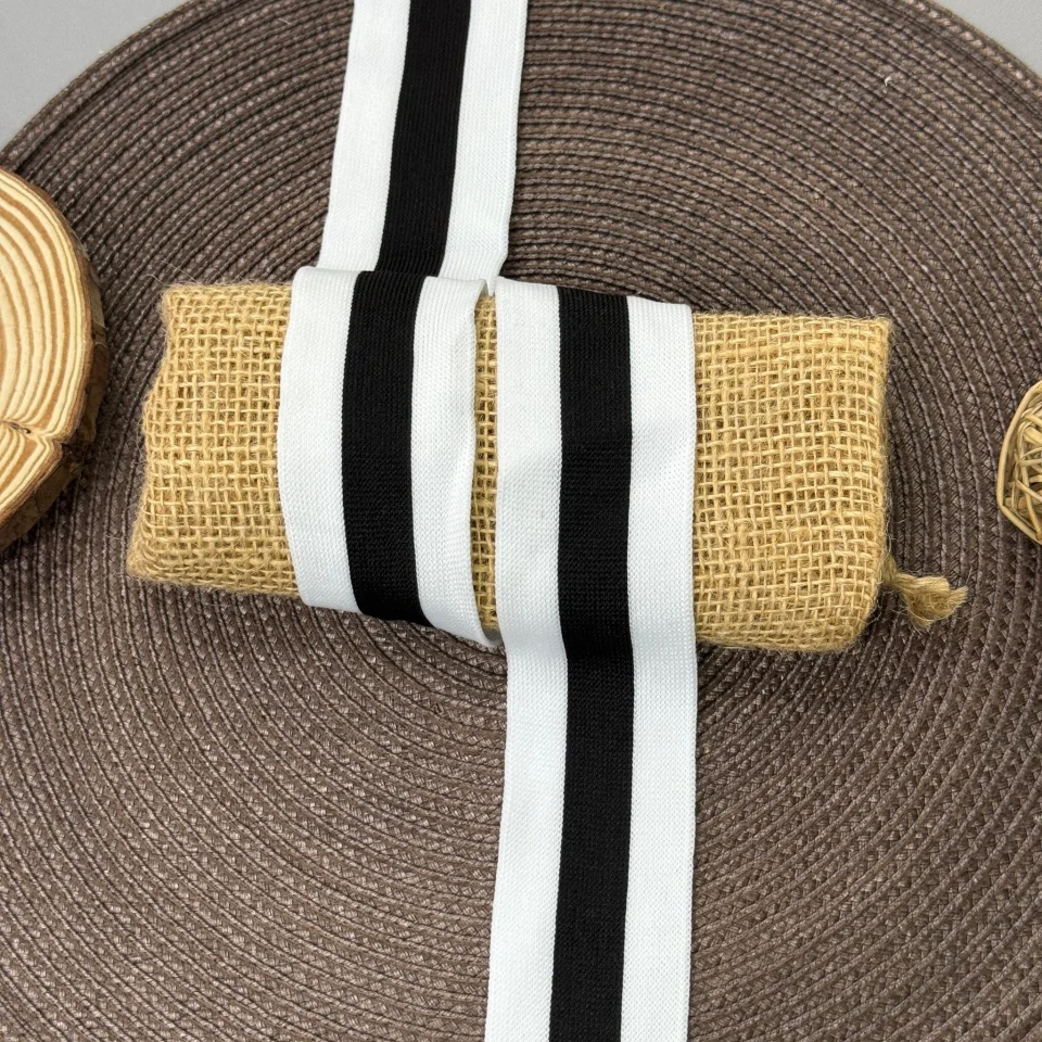 Лампас трикотажний D#8 4 см (50 м), білий+чорний 3