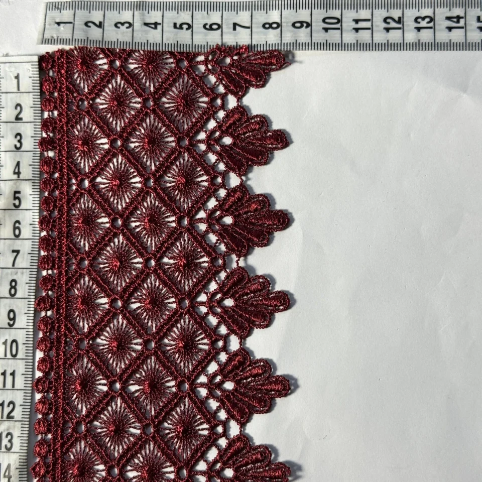 Мереживо поліестер 184 9 см. 9 см.(19-19.5 метрів), бордовий (19.5 метрів)