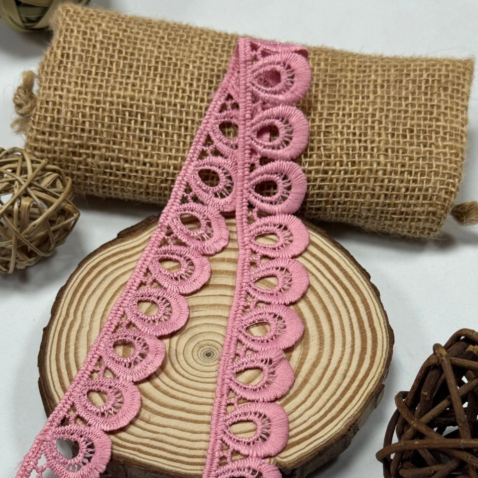 Мереживо поліестер 8860 2,5 см. (15 ярдів/13.5 м.), темно рожевий