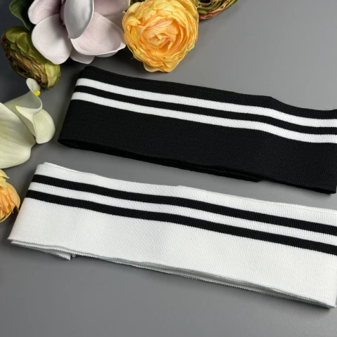 Довяз трикотажний бавовняний (6.5 см*120 см), чорний+білий