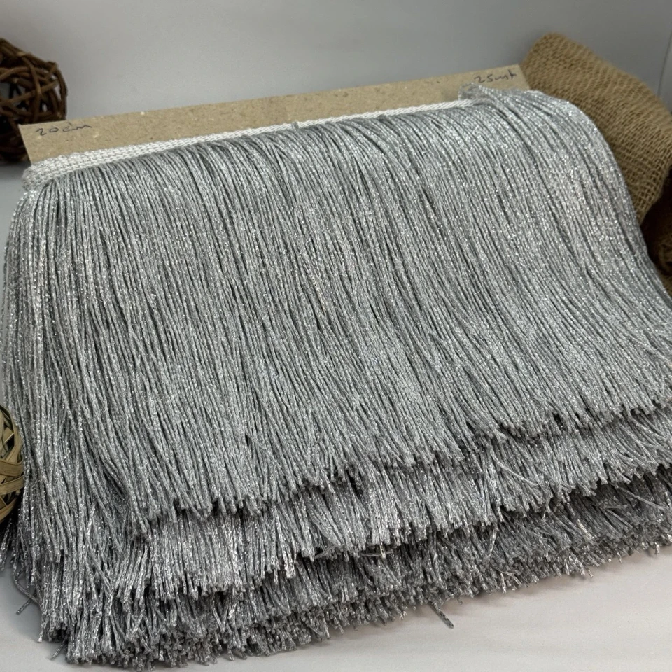 Бахрома танцювальна локшина люрекс 20 см (25 м.), срібло