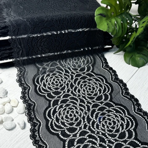 Мереживо стрейч (1127) 21,5 см (25 м.), чорний