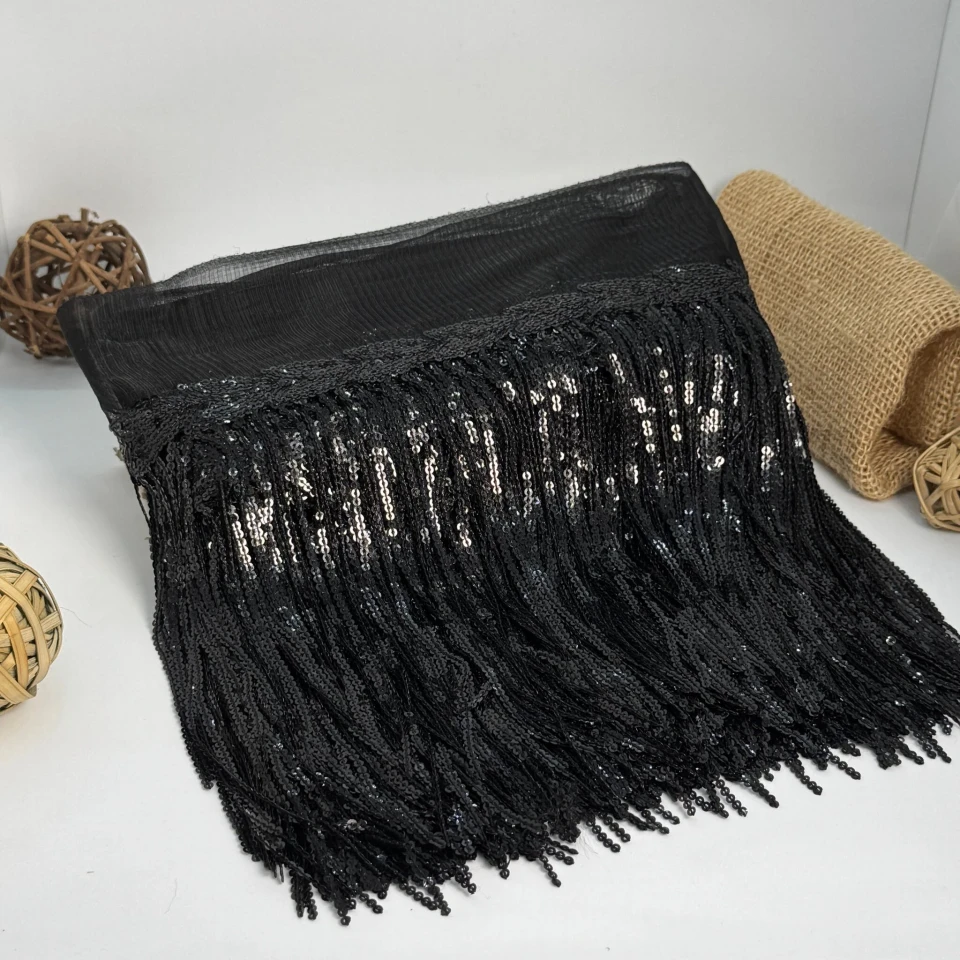 Бахрома танцювальна з паєткою 20 см (10 ярдів/9,14 м.), 1 чорний