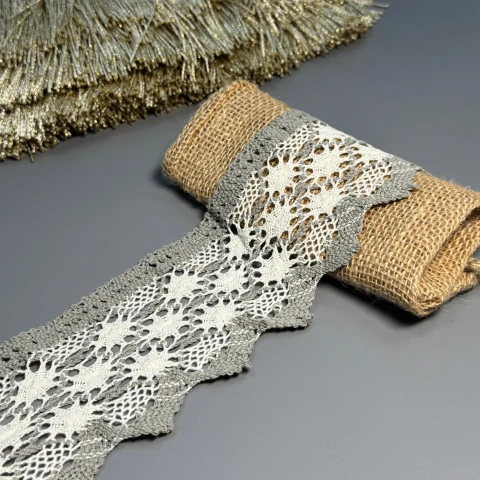 Мереживо макраме 5-2 8,5 см.(100 ярдів/91,4 м), сірий+бежевий