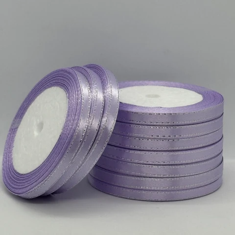 Стрічка атласна з люрекс 0,6 см+срібло (10*25 ярдів), 44 світло фіалковий