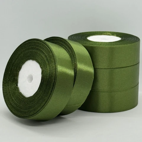 Стрічка атласна 2.5 см (5*36 ярдів), 113 блідо-оливковий