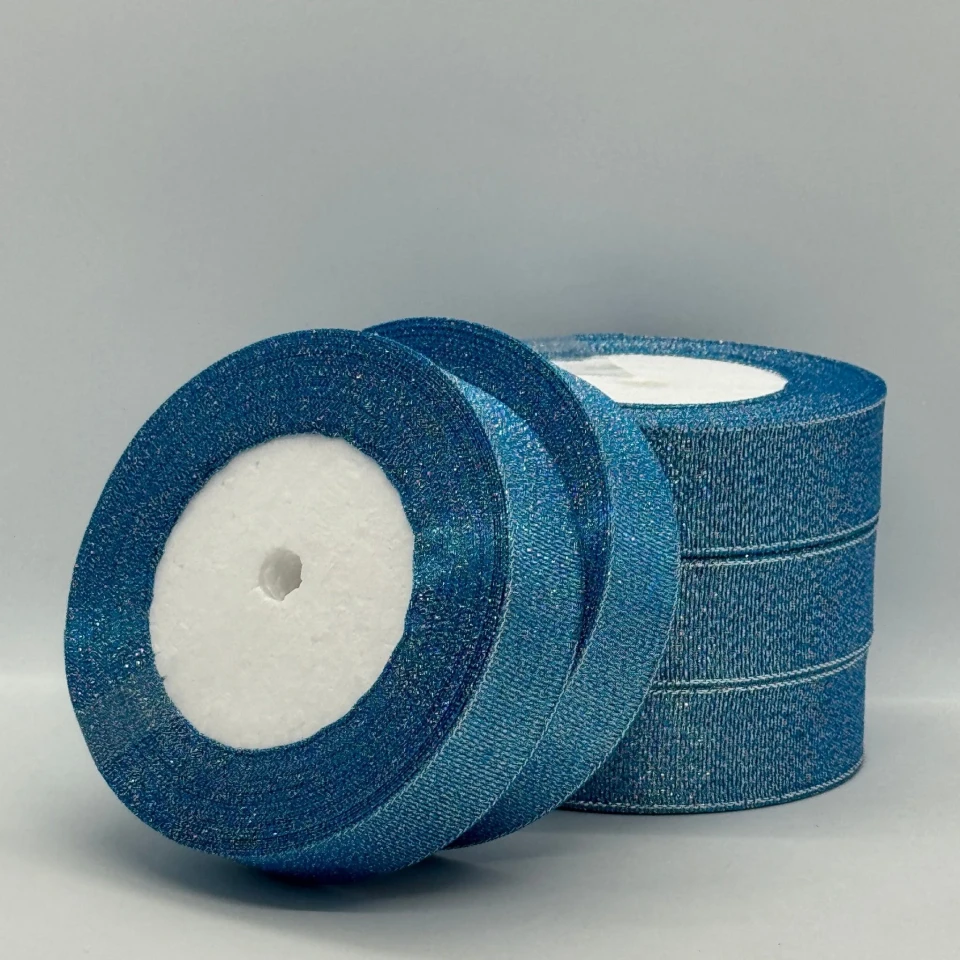 Тасьма парчева 2,5 см (5*25 ярдів/22,75 м.), 198 бірюза + срібло