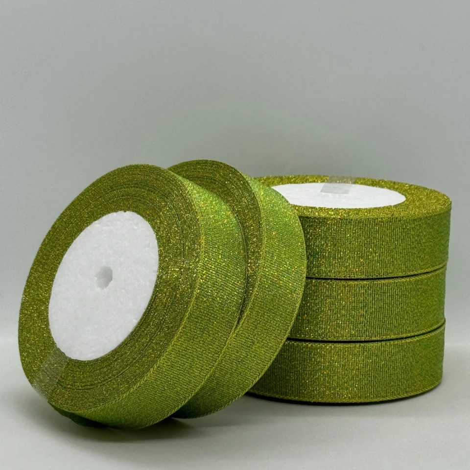 Тасьма парчева 2,5 см (5*25 ярдів/22,75 м.), 108 салатовий + золото
