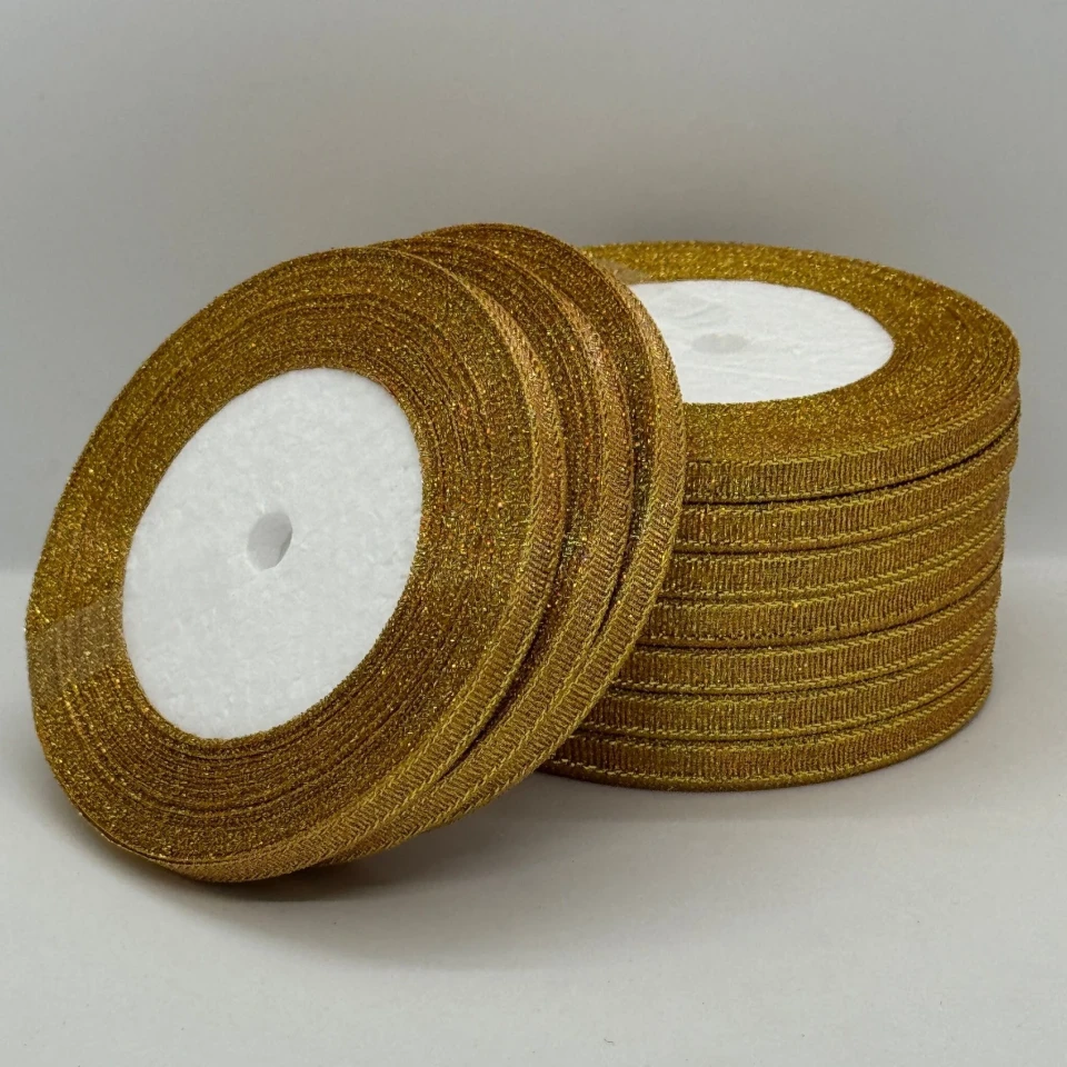 Тасьма парчева 0,6 см (10*25 ярдів/22,75 м.), 16 жовтий + золото