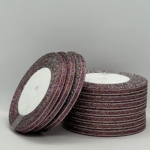Тасьма парчева 0,6 см (10*25 ярдів/22,75 м.), 83 бордо + срібло