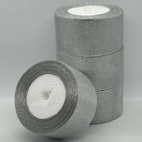 Тасьма парчева 5 см (4*25 ярдів/ 4*22,75 м.), срібло