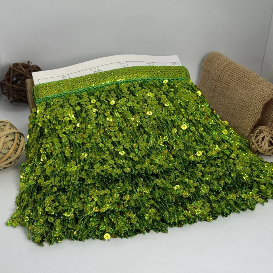 Бахрома танцювальна з паєтками 16 см (10 ярдів/9,14 м.), 9 лайм