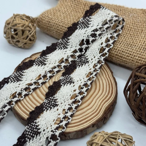 Кружево макраме 5304 4 см (200 ярдов/182,8 м.), коричневый+бежевый