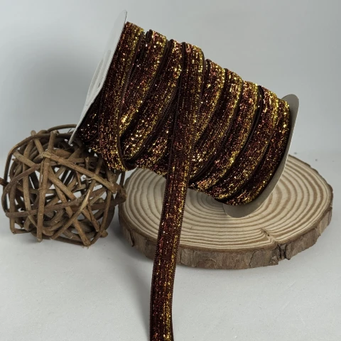 Стрічка оксамитова парча люрекс 1 см (25 ярдів/22,75 м.), 31 коричневий + золото