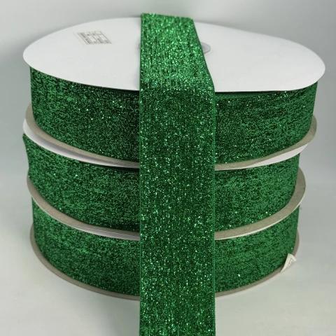 Стрічка оксамитова парча люрекс 3.8 см (25 ярдів/22,75 м.), 06 зелений