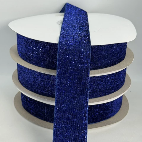 Лента бархатная парча люрекс 3.8 см (25 ярдов), 26 тёмный синий