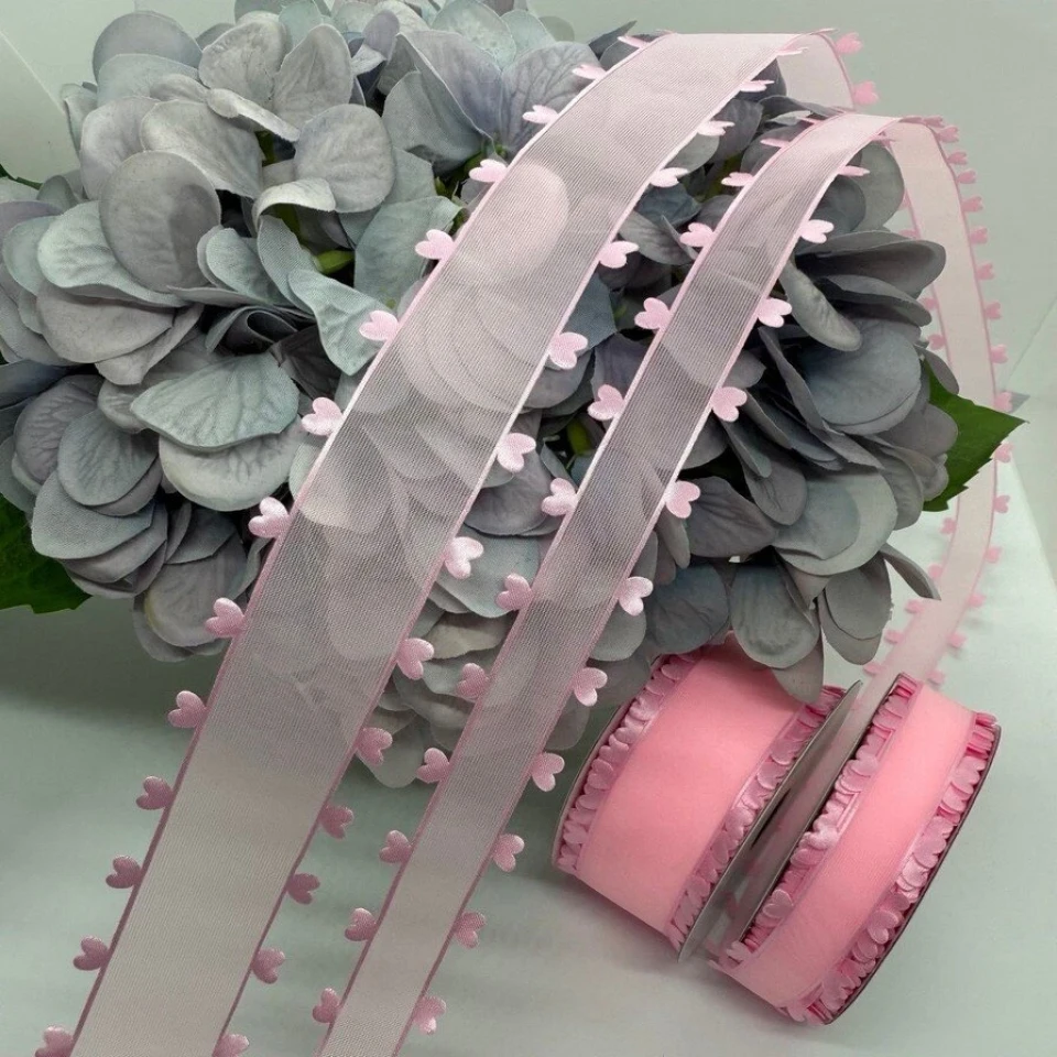 Стрічка декоративна з сердечками 2.5 см (5*20 ярдів/18,28 м.), рожевий