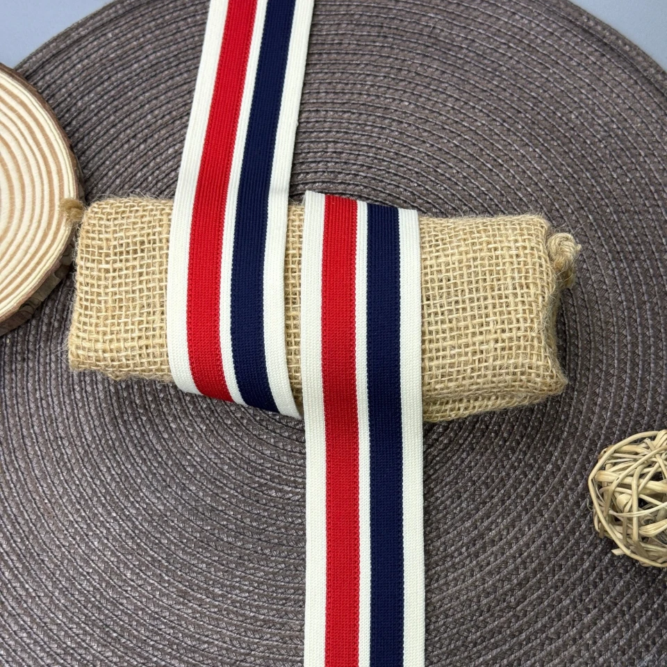 Лампас трикотажний D#4-1 4 см (50 м), C:11 червоний+синій