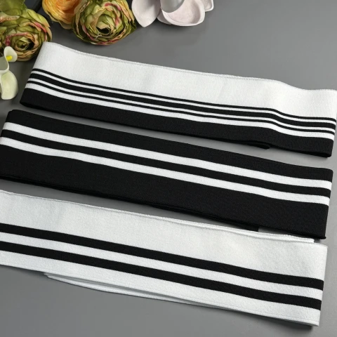 Довяз трикотажний поліестровий (6.5 см*120 см), чорний+білий дві полоси