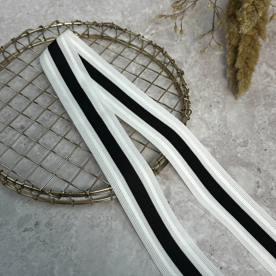 Лампас трикотажный 4 см "Urban Edge" (50 м), ``` белый+чёрный ```