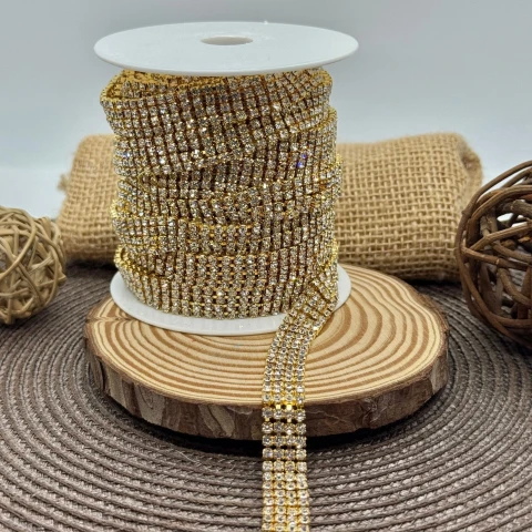 Цепі камні на бабінах ss 12 4 ряда 3 мм (10 ярдів), золото