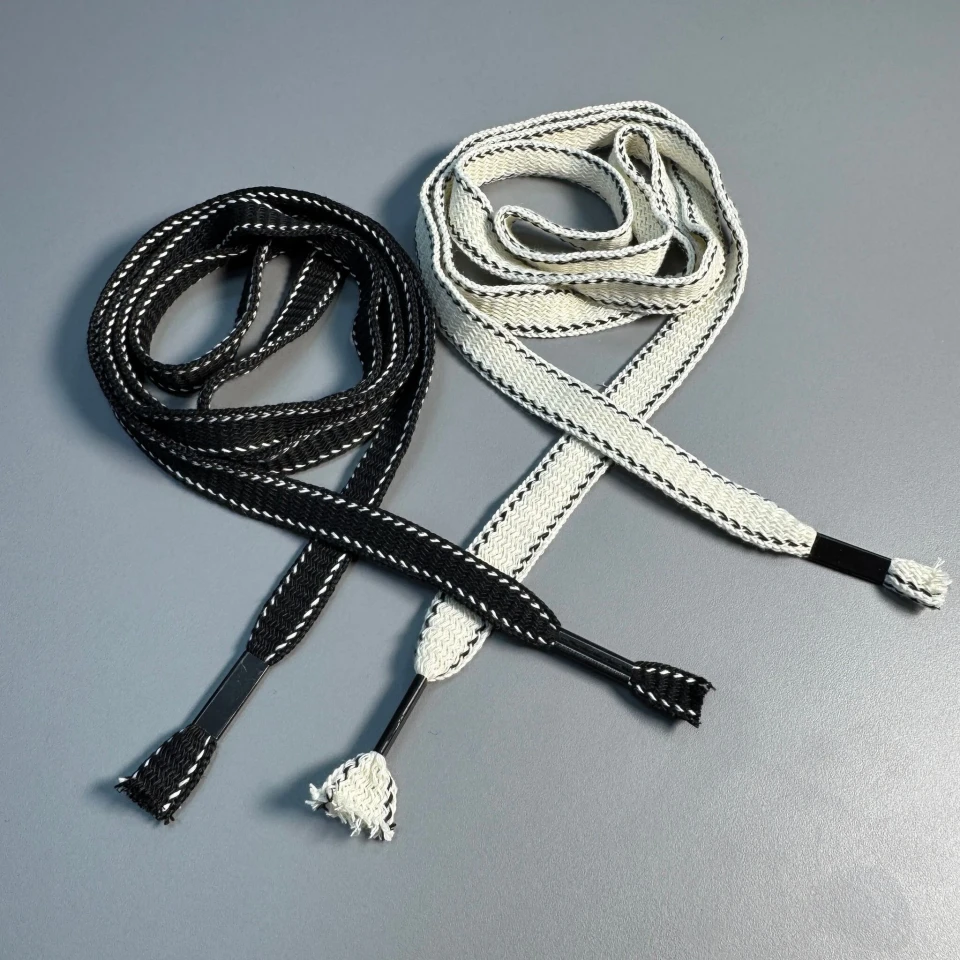 Шнурок в штани плоский широкий п/н (140 см), чорний+білий