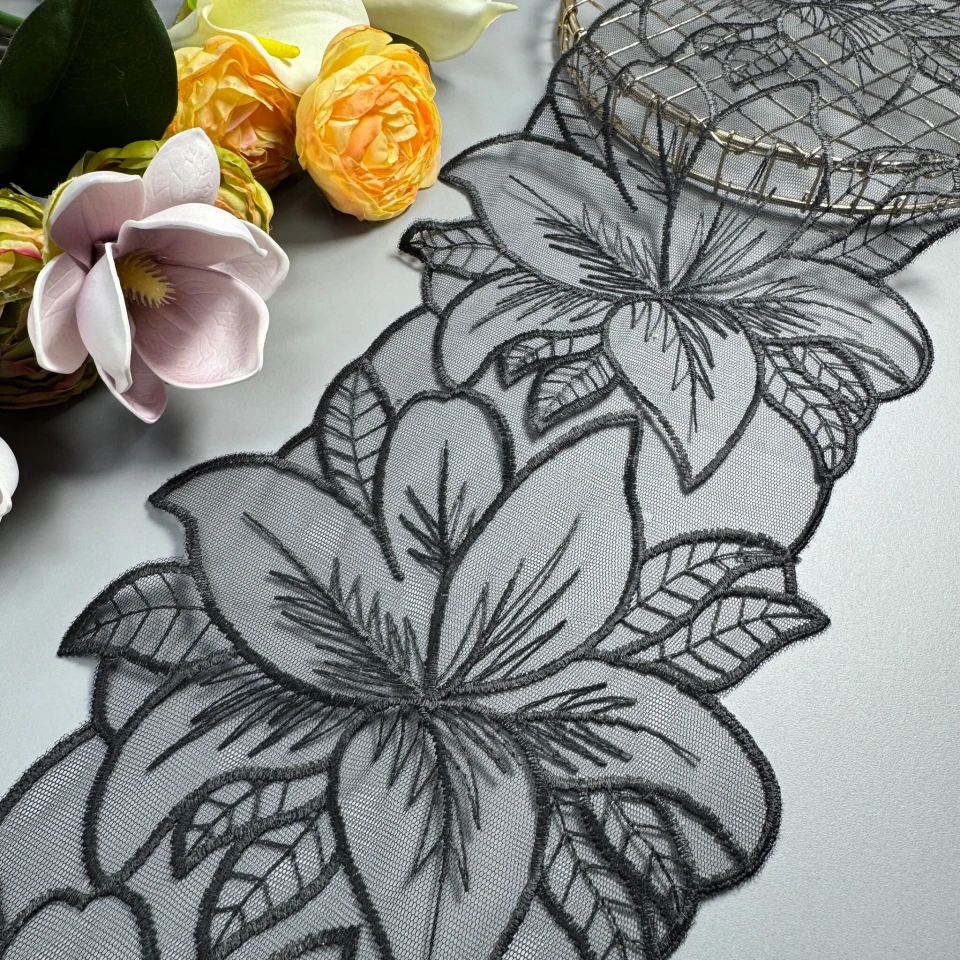 Мереживо органза GD602871 20 см (16 ярдів/14.6 м.), чорний