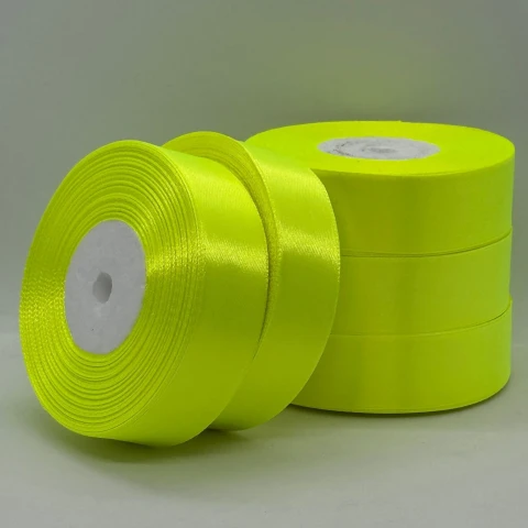 Стрічка атласна 2.5 см (5*36 ярдів), 58 неон жовтий
