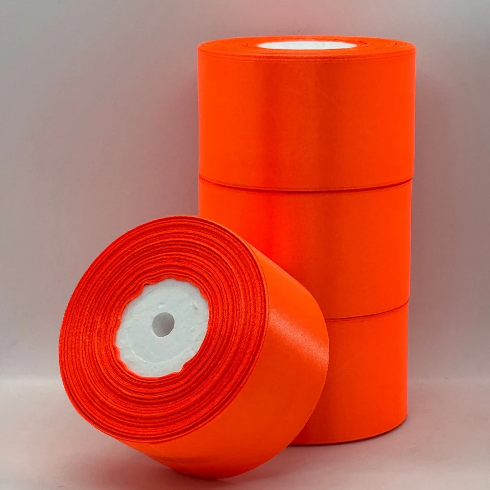 Стрічка атласна 5 см (4*36 ярдів), 23 неон помаранчевий