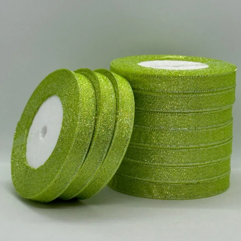 Лента парчовая 1,2 см (10*25 ярдов/22,75 м.), 95 салатовый + серебро