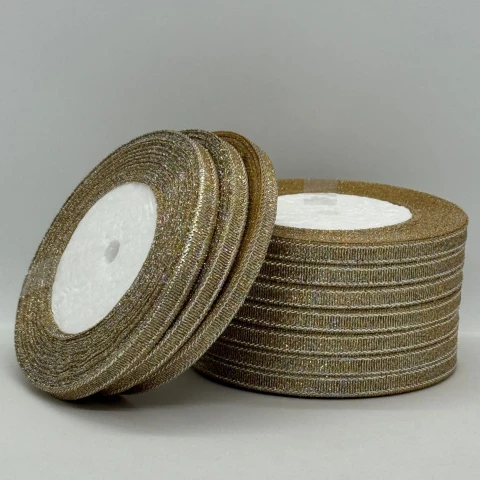 Тасьма парчева 0,6 см (10*25 ярдів/22,75 м.), 87 бежевий + срібло