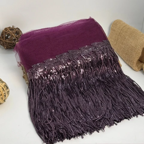 Бахрома танцювальна з паєткою 20 см (10 ярдів/9,14 м.), 17 темний фіолетовий