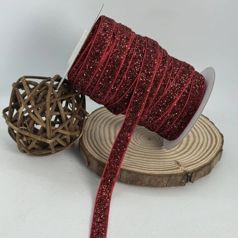 Лента бархатистая парча люрекс 1 см (25 ярдов/22,75 м.), 10 бордовый