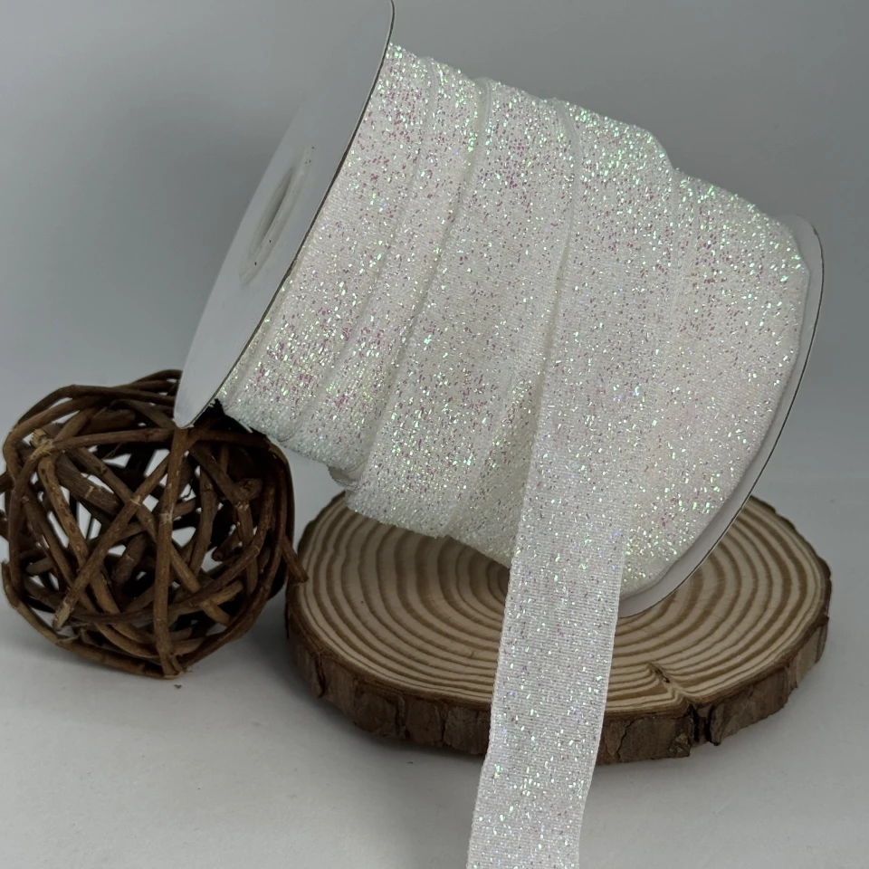 Стрічка оксамитова парча люрекс 2 см (25 ярдів/22,75 м.), 28 білий АВ