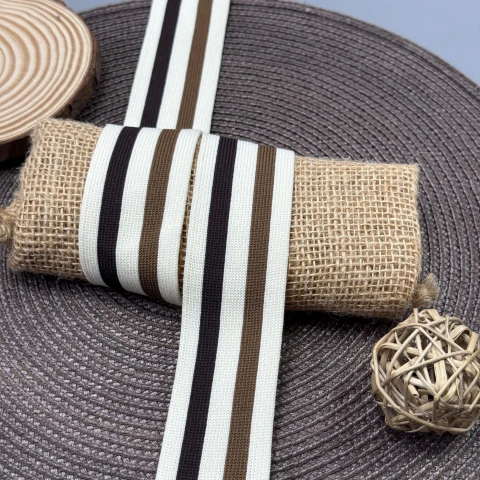 Лампас трикотажний 4 см (40 м), білий+бежевий+коричневий