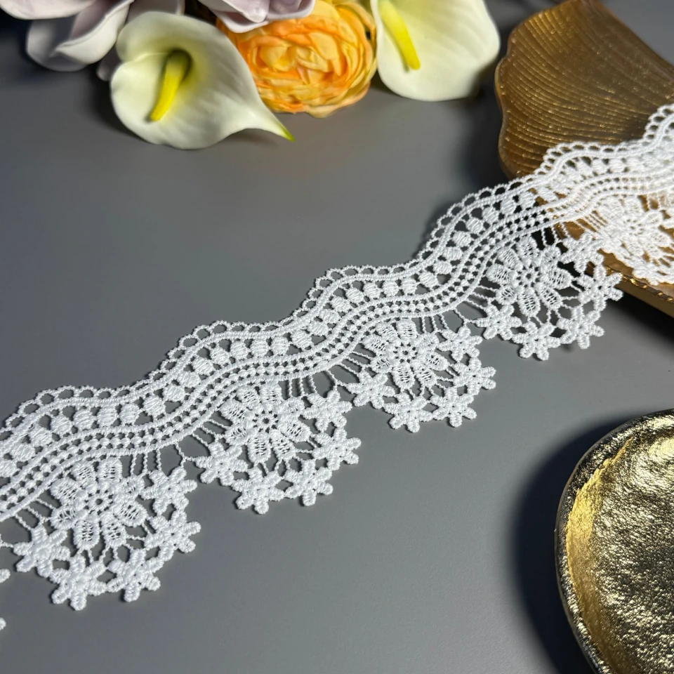 Мереживо поліестер ВВ202047 8 см.(15 ярдів/13.5 м.), теплий білий