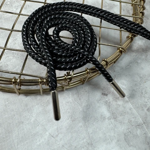 Шнурок в штани круглий плетений (140 см), чорний+білий