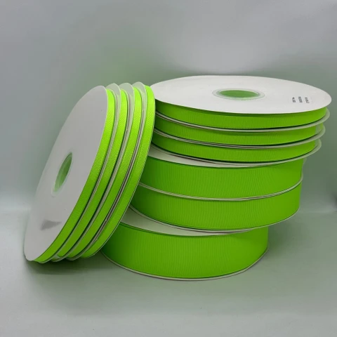 Стрічка репс 1 см (25*100 ярд/ 91 м.), 1057 неон зелений