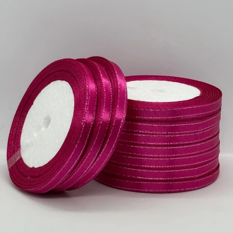 Стрічка атласна з люрекс 0,6 см+срібло (10*25 ярдів), 27 малиновий