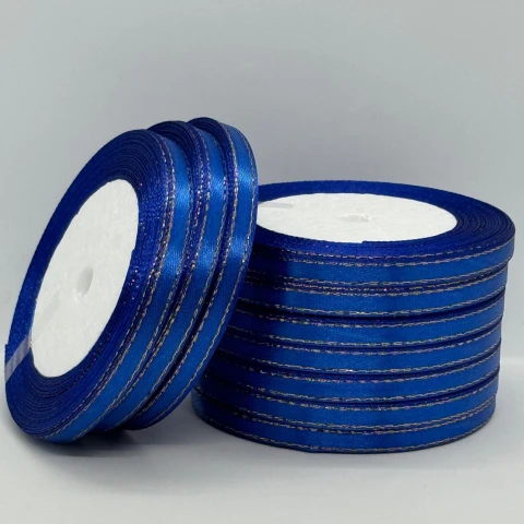 Лента атласная с люрекс 0,6 см+золото (10*25 ярдов), 40 электрик