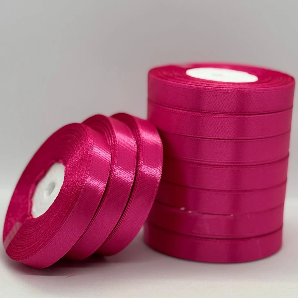 Стрічка атласна 1.2 см (10*36 ярдів), 130 горячо-рожевий
